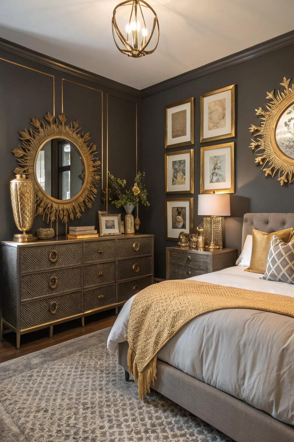 Add a hint of luxury using gold accents against dark ash gray.