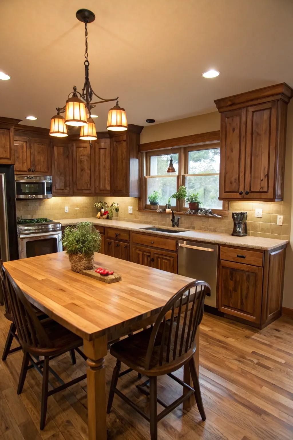 Welcoming kitchen featuring classic wooden block countertops.