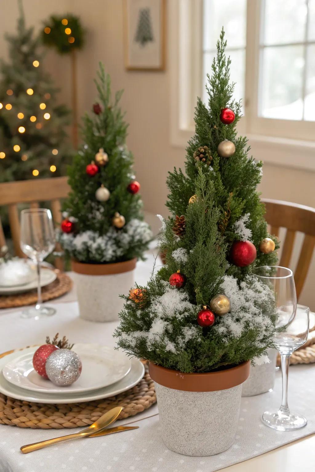 Small Christmas plants design a lively and celebratory presentation.
