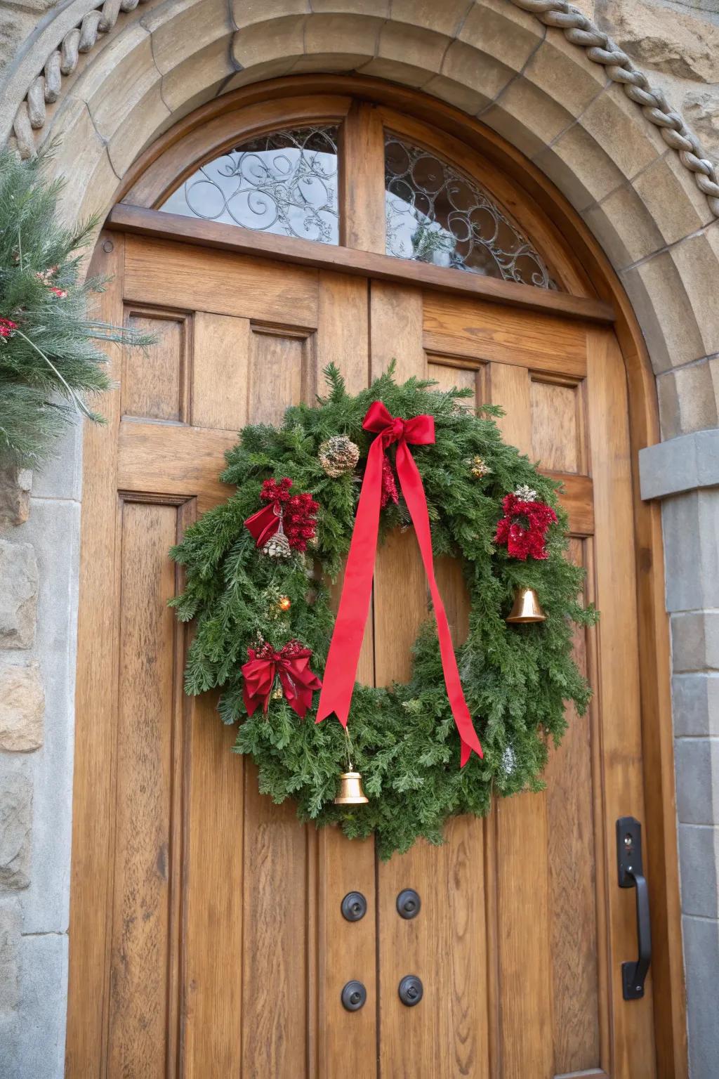 A welcoming garland embraces visitors at the church gateway.