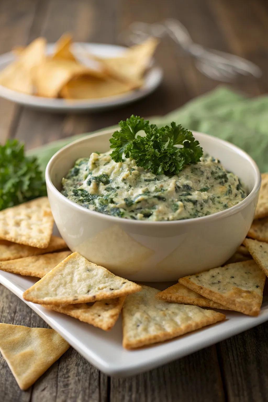 Warm spinach and artichoke warm dip is indispensable for any gathering.