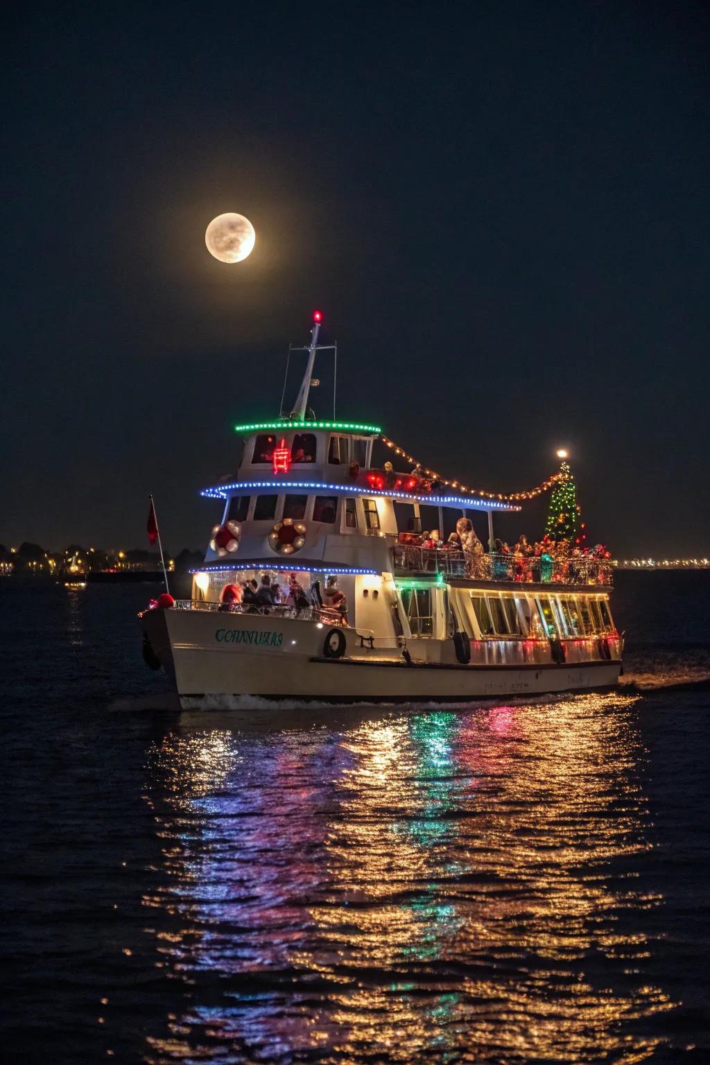 The Yuletide Express on water, sharing cheer with all onlookers.