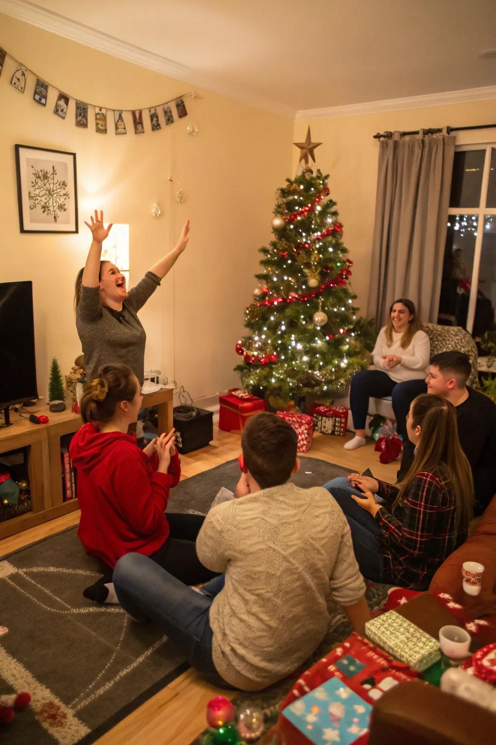 An animated round of Yuletide pantomime, sparking mirth and ingenuity.