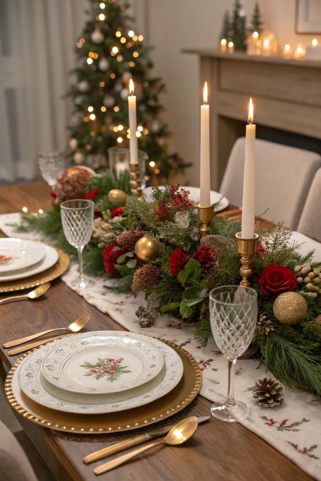A styled table setting is the main attraction of your Yuletide party decor.