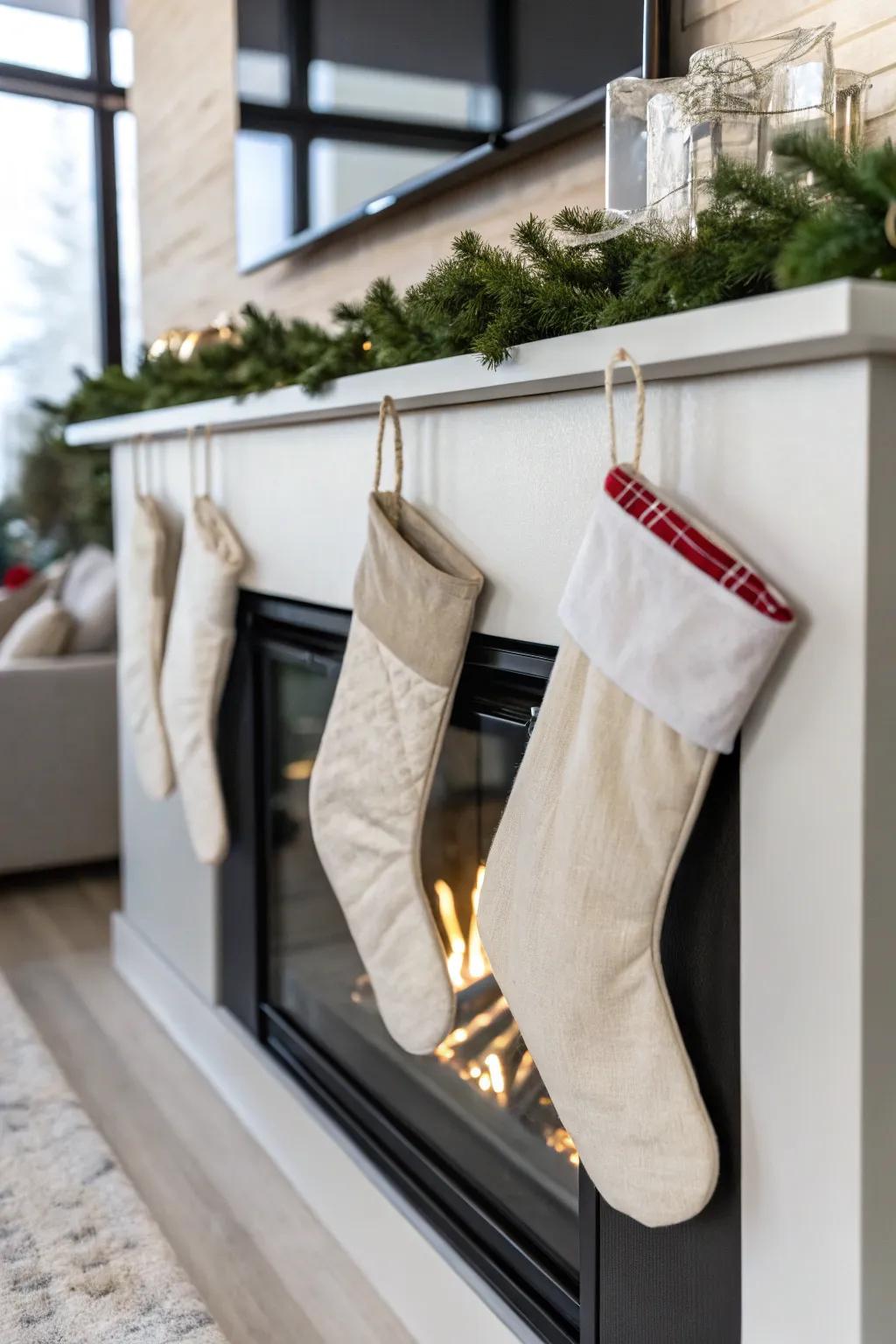 Minimalist stockings provide a stylish and modest holiday look.