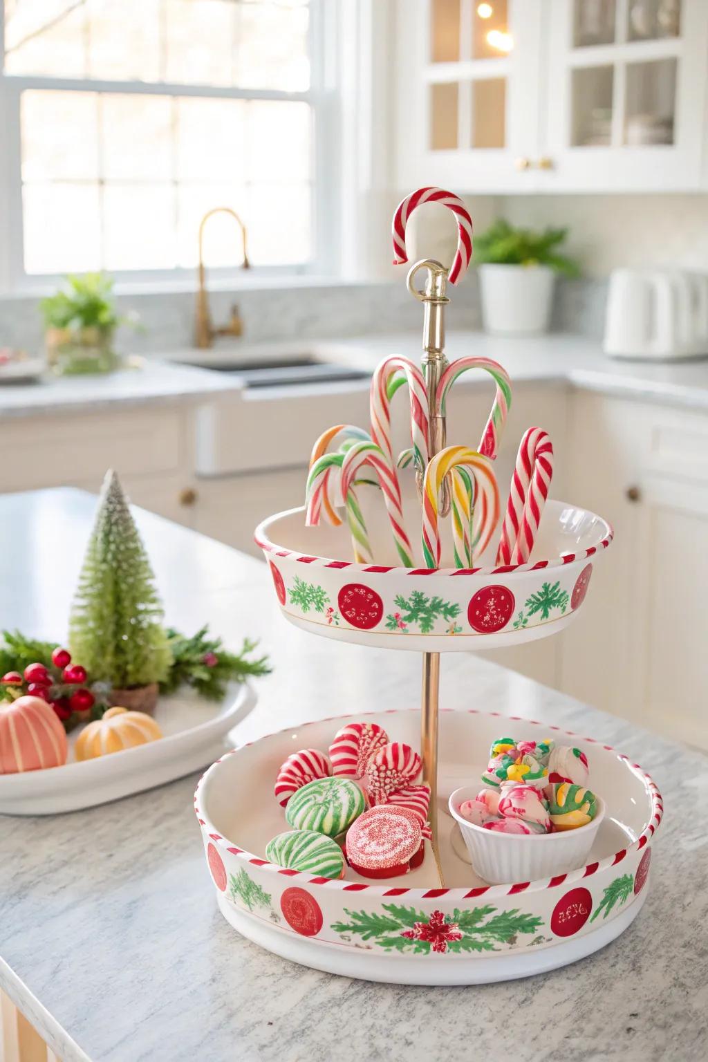 Sweet striped stick attractions decorate this cheerful multi-level display.