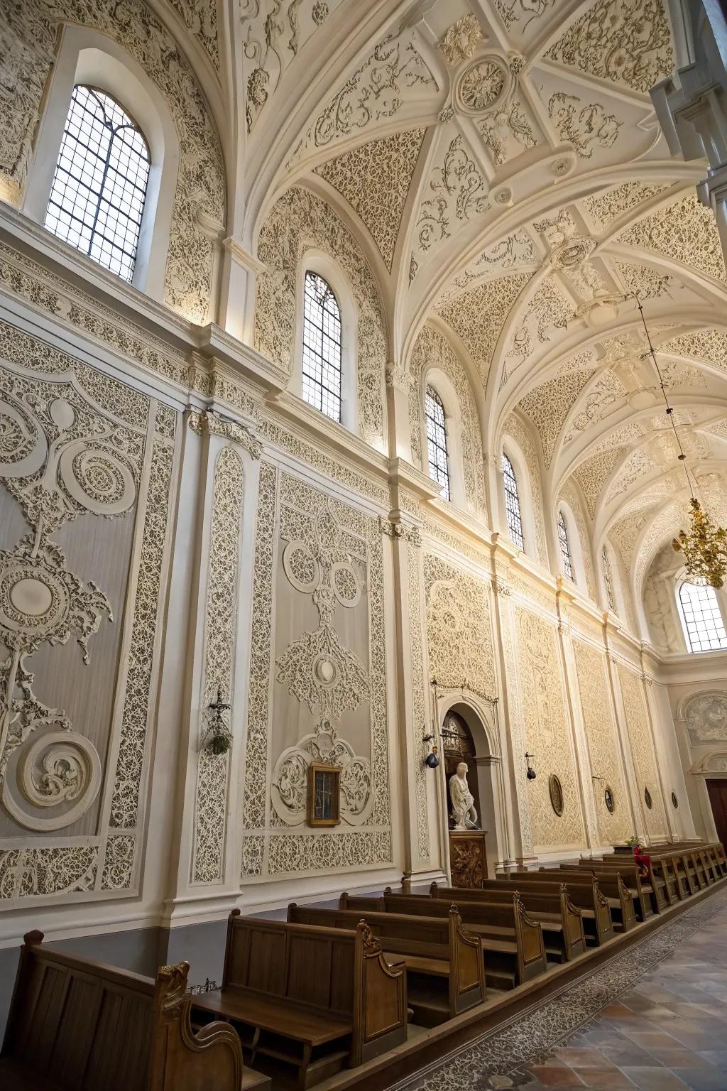 Chapel partitions embellished with refined structured boards.