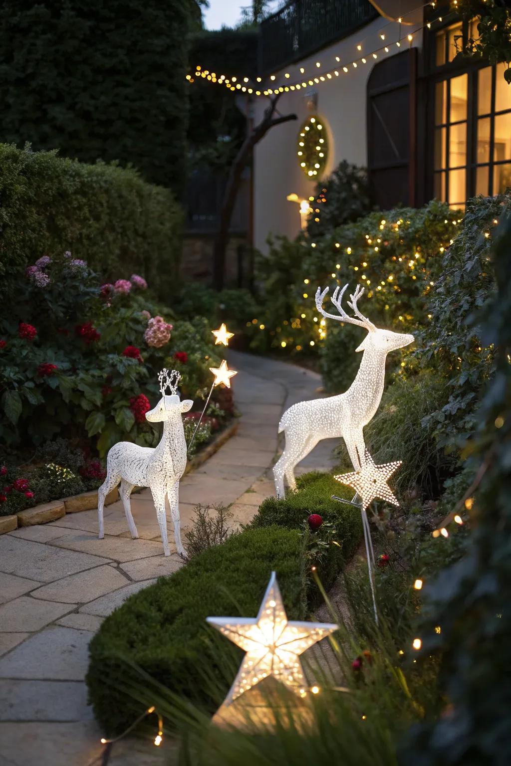 Ornamental touches with deer and stars in the garden.