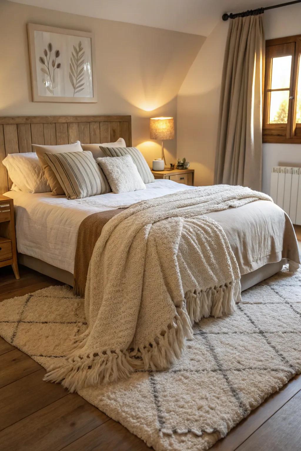 Delicate textures boost comfort and flair in this appealing bedroom.