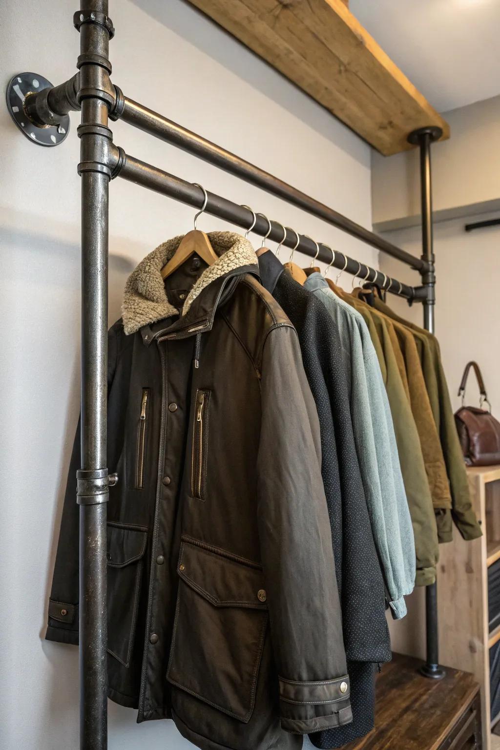 An industrial accent with useful metal piping as supports.