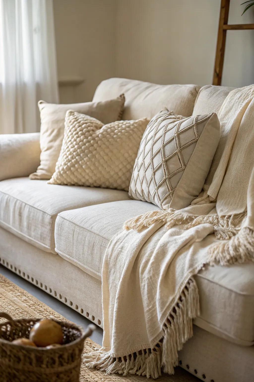 Detailed textiles boost the cozy coastal feeling.