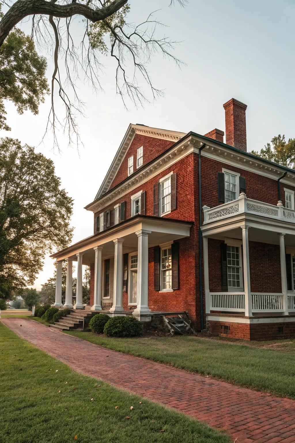 Colonial house showcasing a red brick frontage.