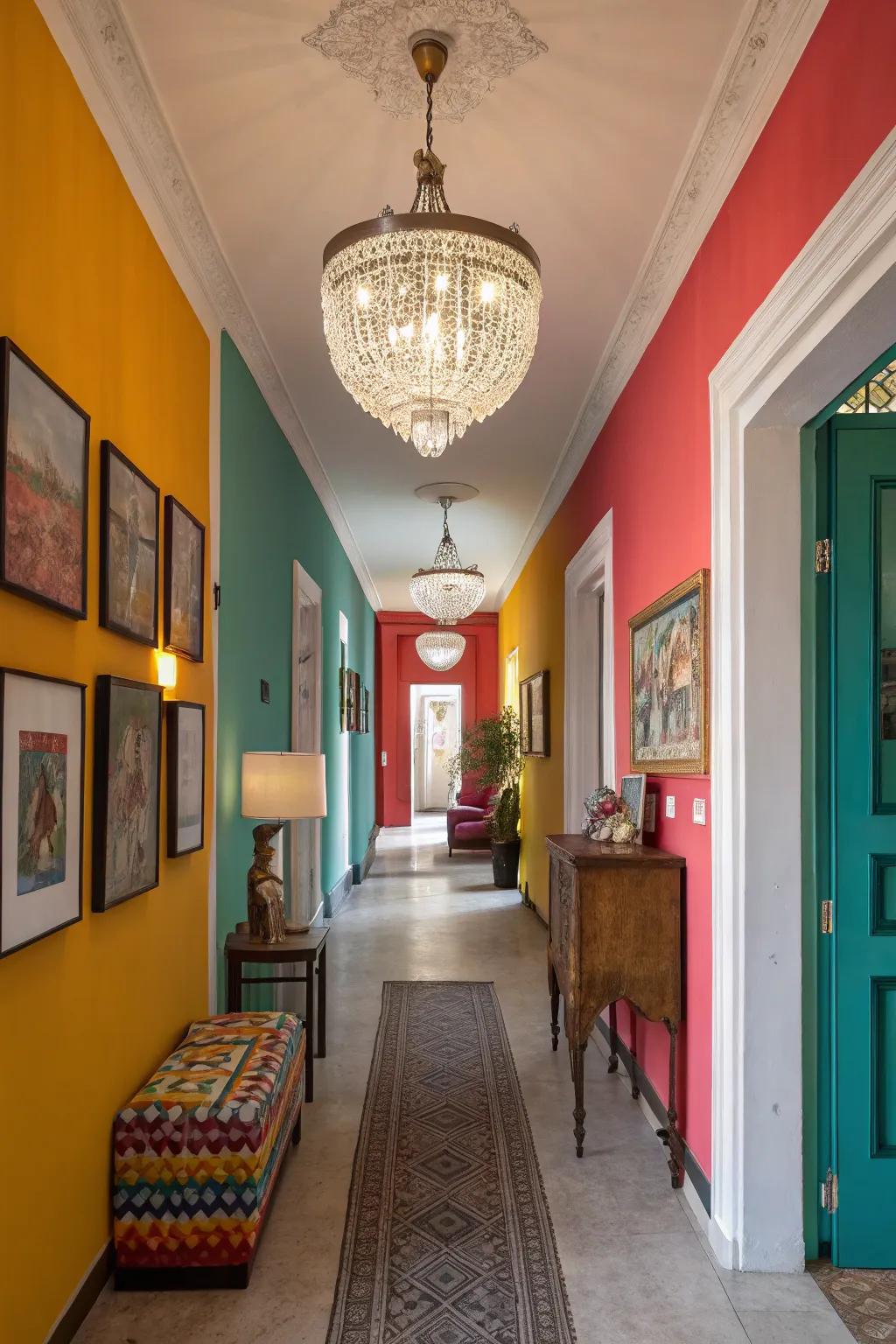 Chandeliers or pendant fixtures contribute refinement and charm.