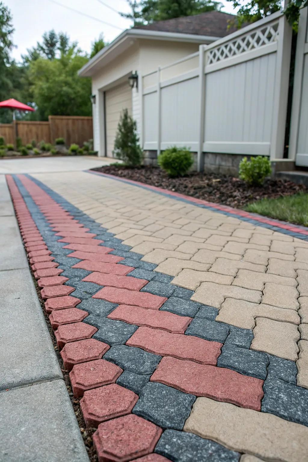Paver stones bring a hint of refinement to this concrete driveway.