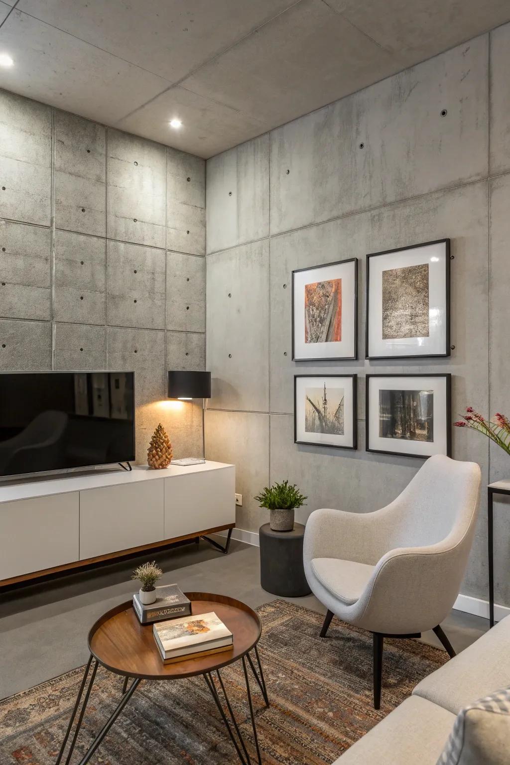 A concrete highlight wall acts as an attention-grabbing focal point.