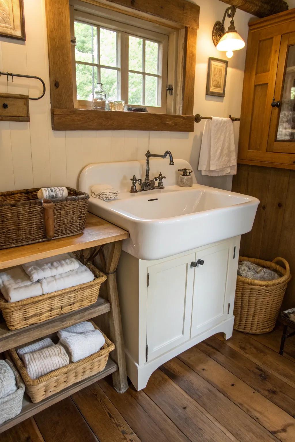 A retro-themed basin introduces personality to any wash area.