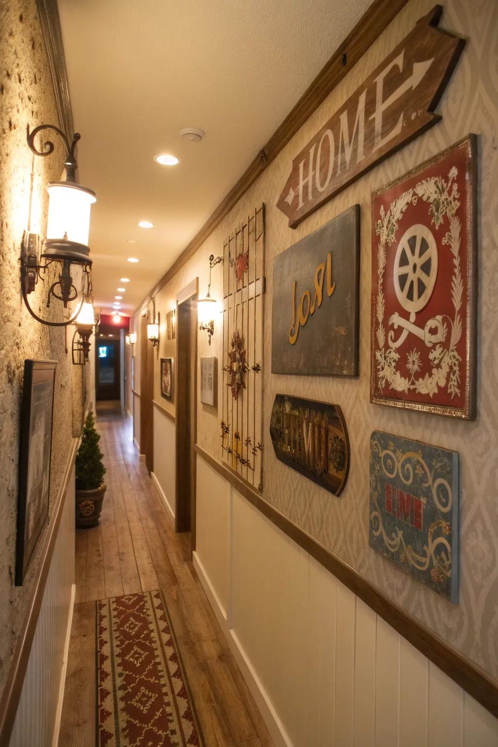 Time-worn signs contribute character and a nostalgic element.