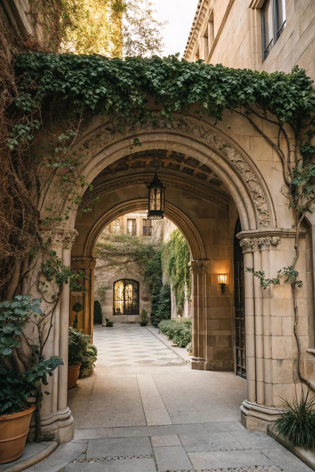 An arched entrance introduces a touch of design sophistication.