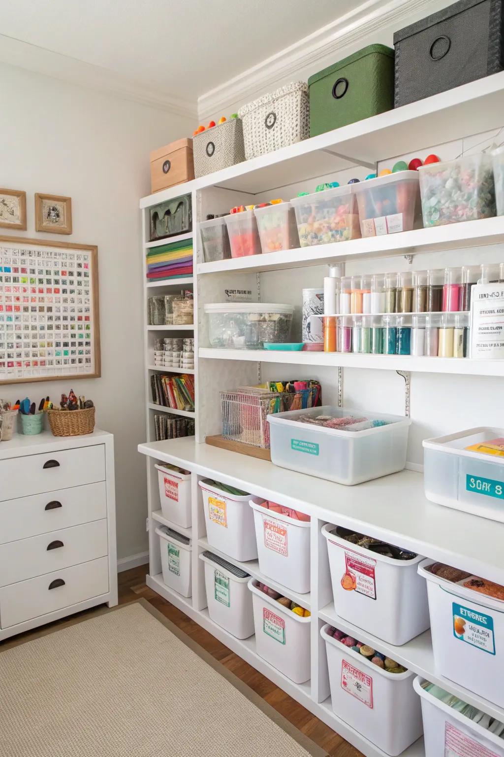 Labels simplify finding supplies rapidly and easily.