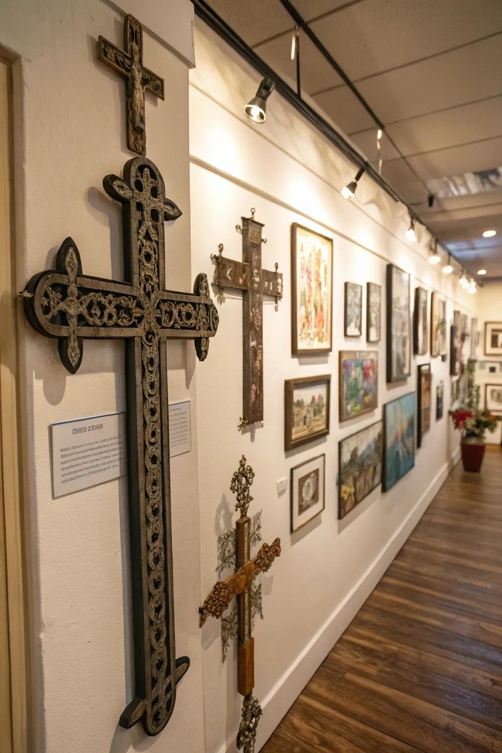 A gallery styled wall presenting a spectrum of ornament decorations.