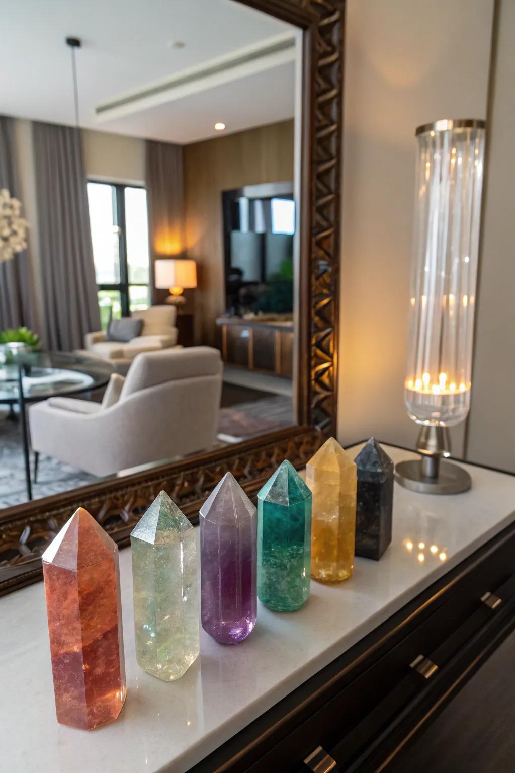 Gems reflecting wonderfully in a mirror.