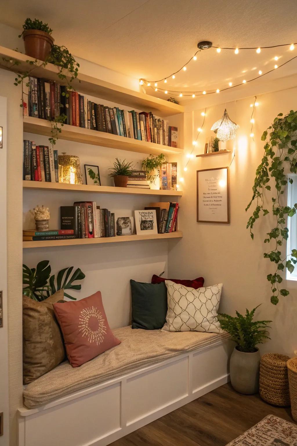 Suspended book ledges developing an attractive and stylish reading spot