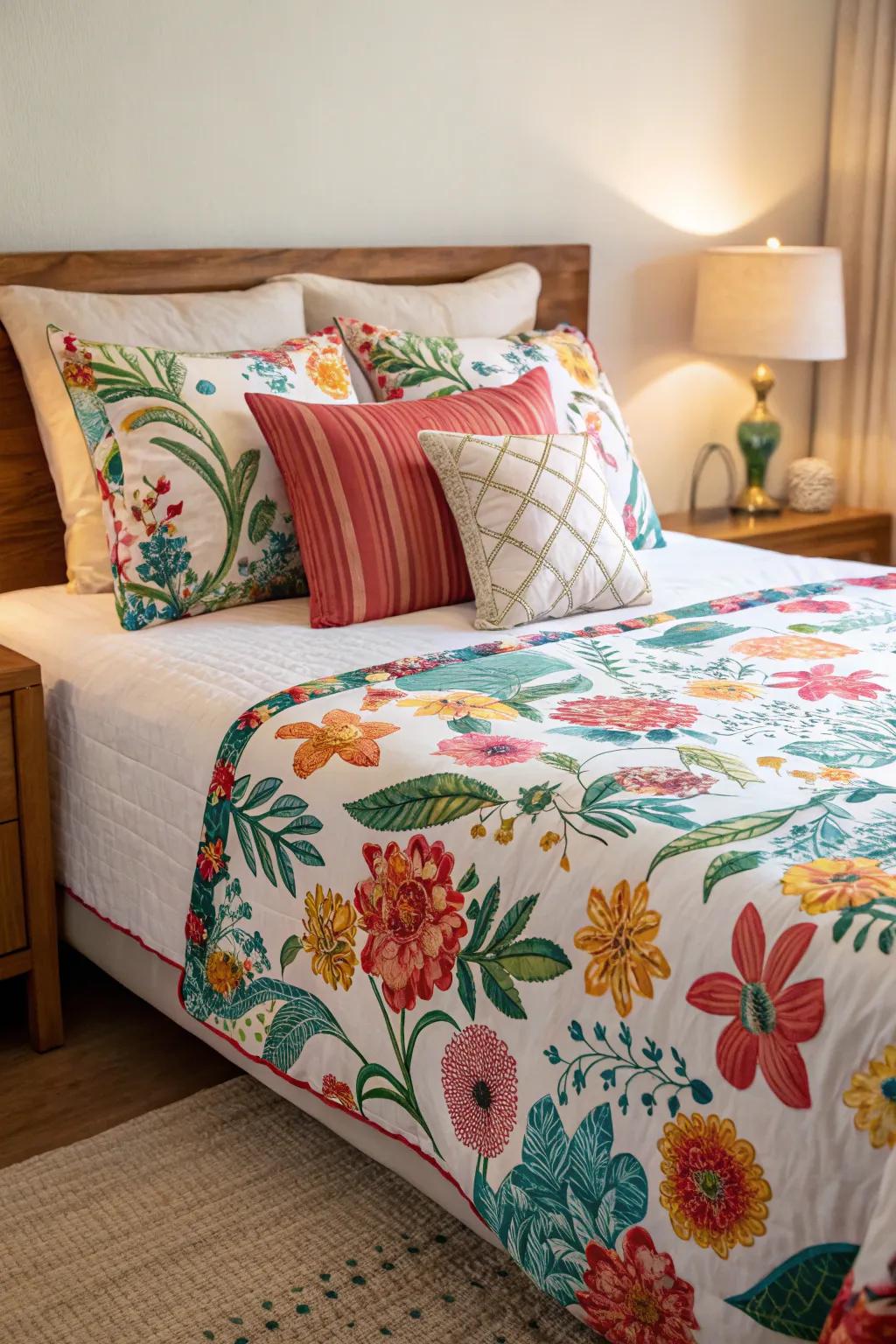 Lively bedding injects vitality into the bedroom.