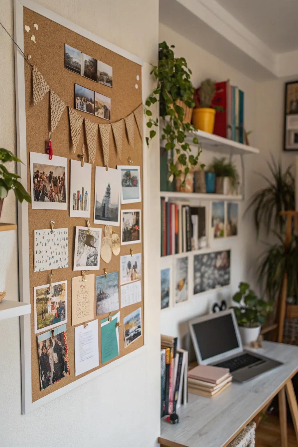 A collage-style poster adding a handmade touch to a workspace.