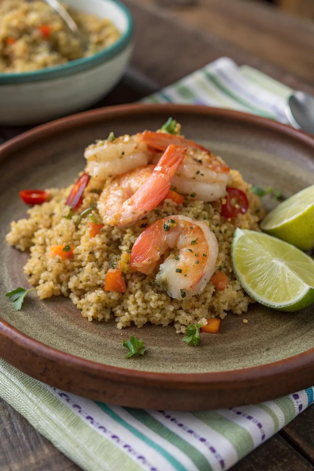 A fresh and light tangy seafood and grain dish.