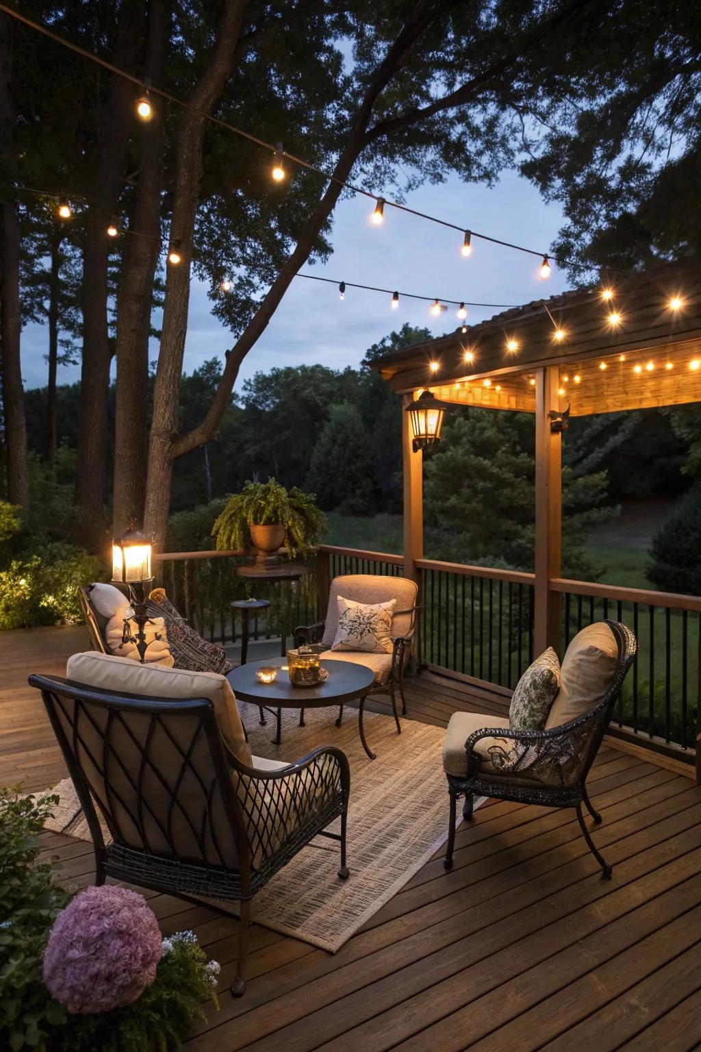 Advanced lighting morphs your deck into a captivating nighttime escape.