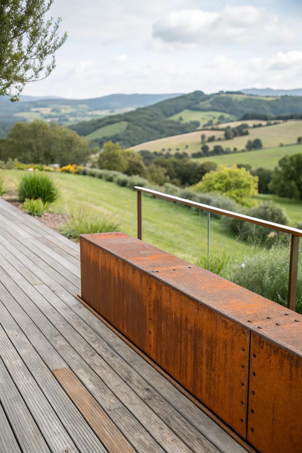 Corten element fascia delivers a unique, weathered appearance.