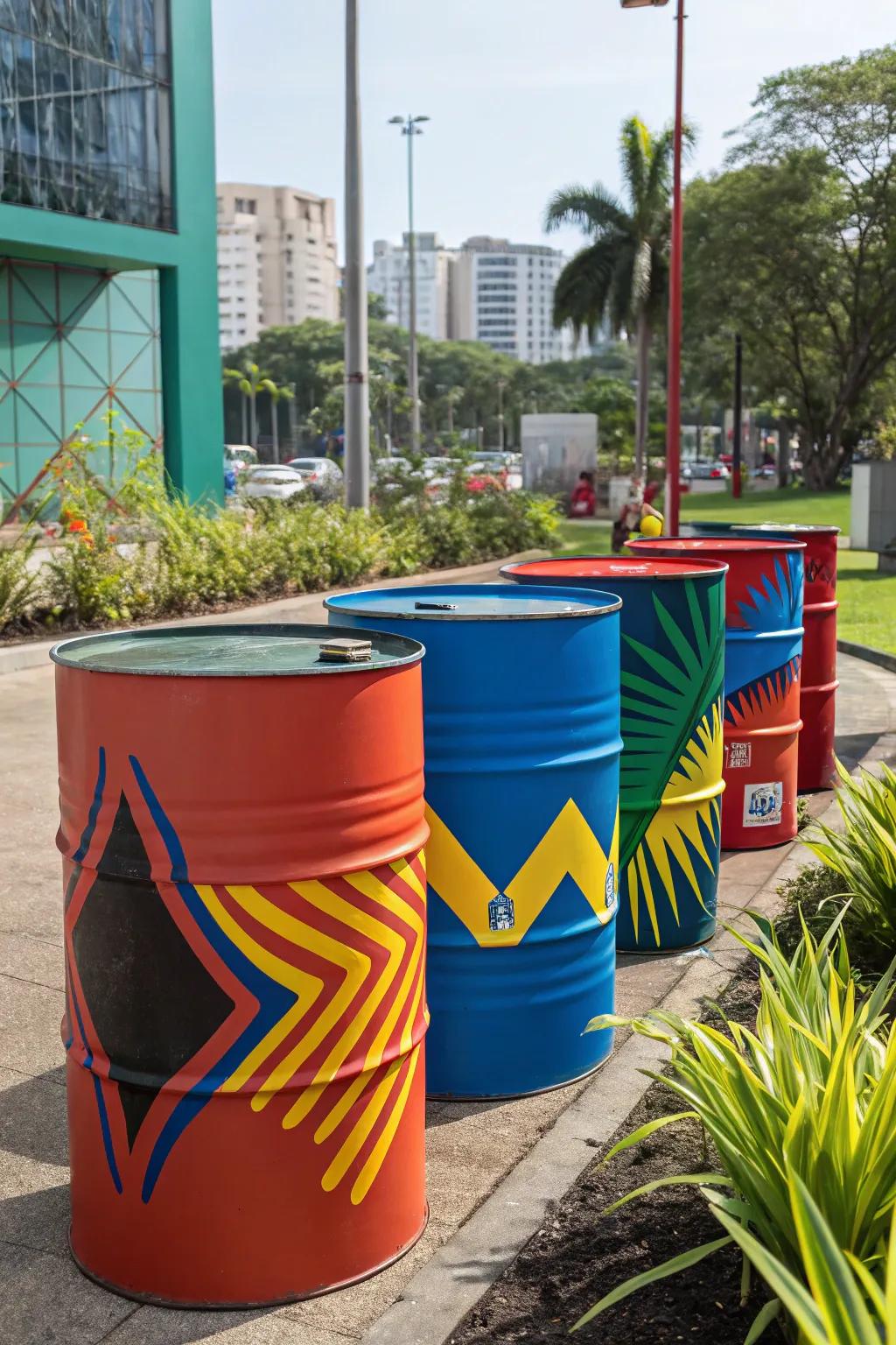 Barrels showcasing vibrant and bold color patterns