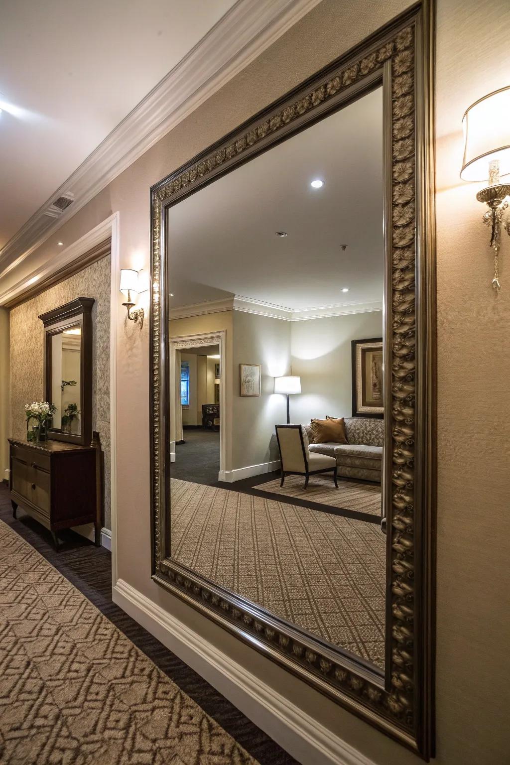 Mirrors introduce depth and light to confined areas.