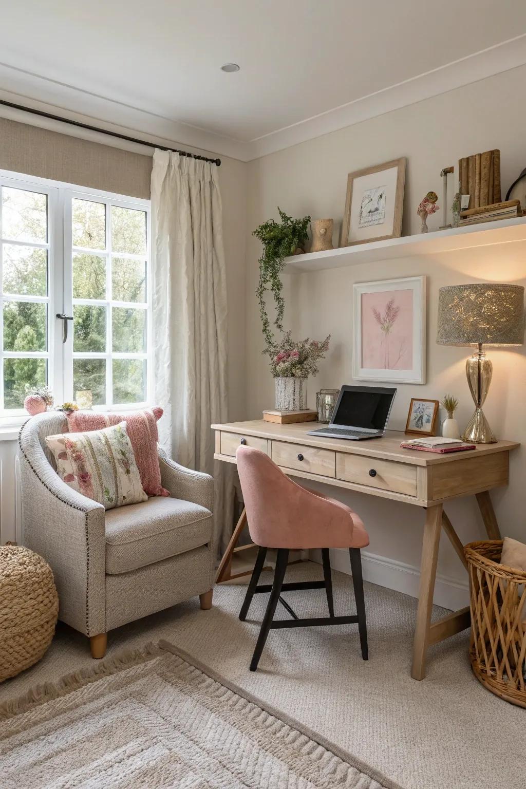 Stylish harmony makes sure your workspace complements the living room's decor.