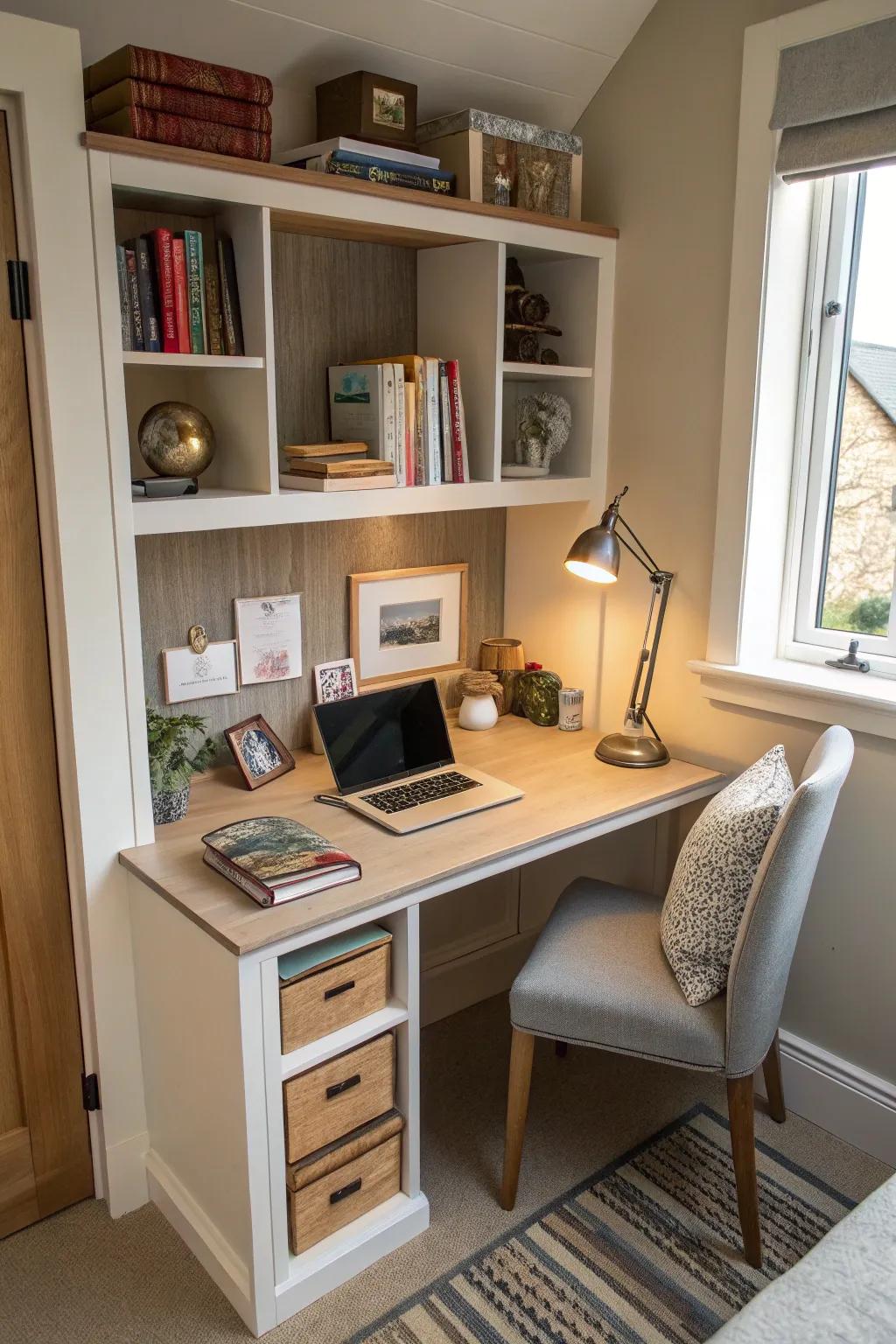 A desk that does two things: storage and workspace.