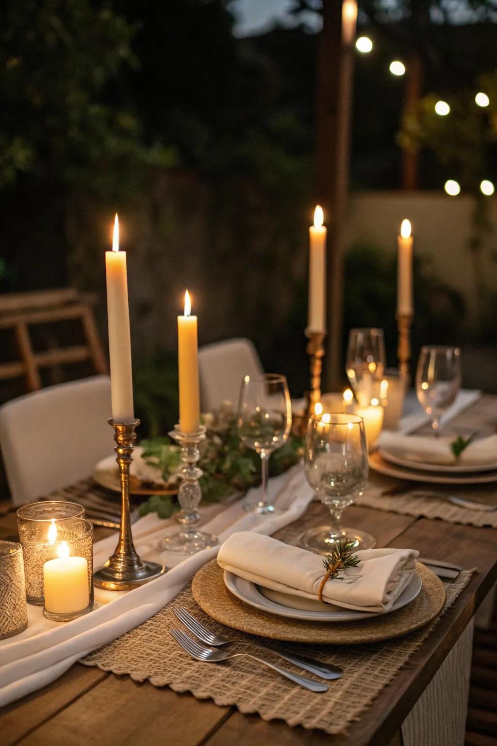 Candlelight forms a cozy and welcoming mood at the dinner table.