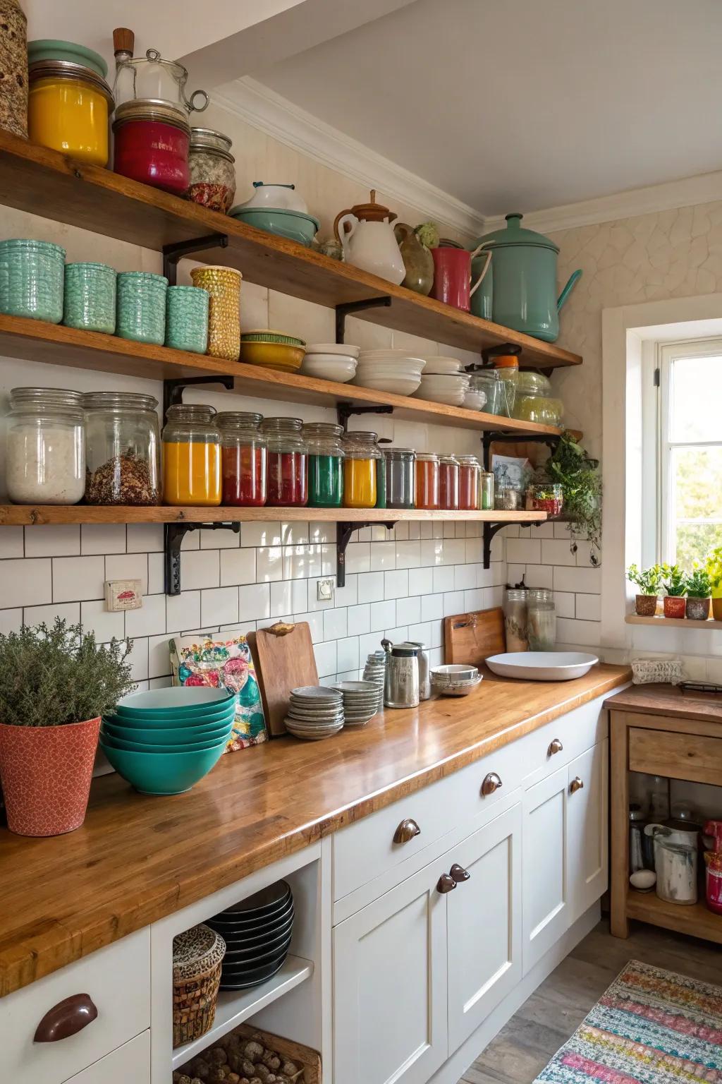 Unrestricted ledges within a culinary space for uncomplicated retrieval.