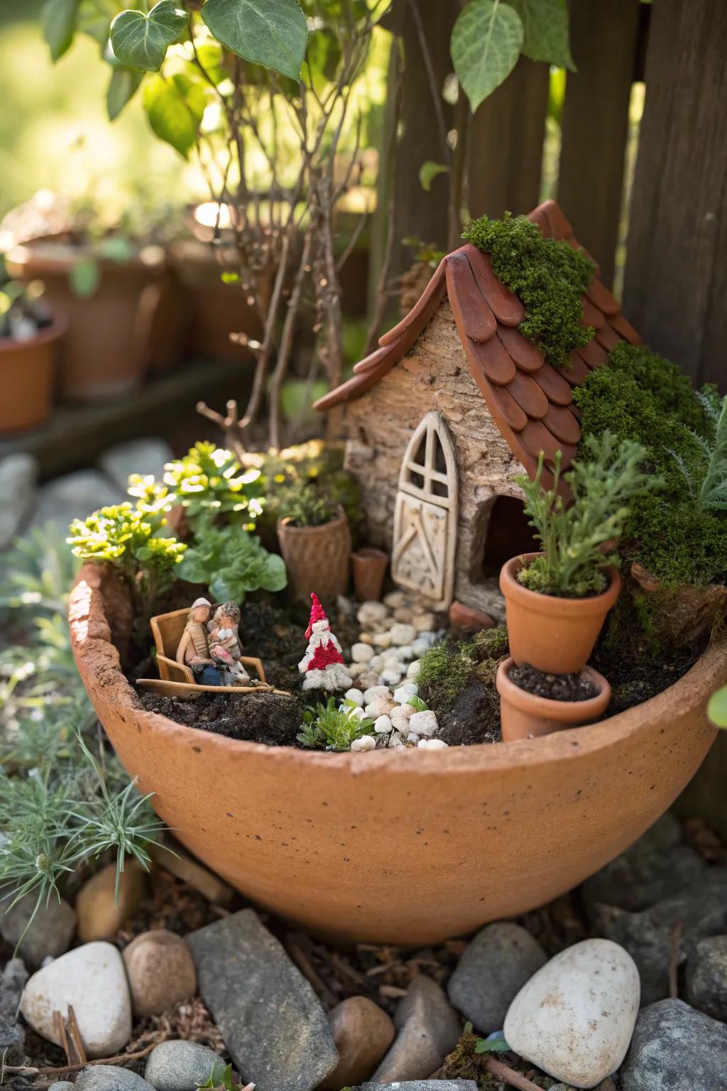 Venture into a realm of marvel with this captivating miniature fairy retreat—where creativity flourishes amidst diminutive wonders.