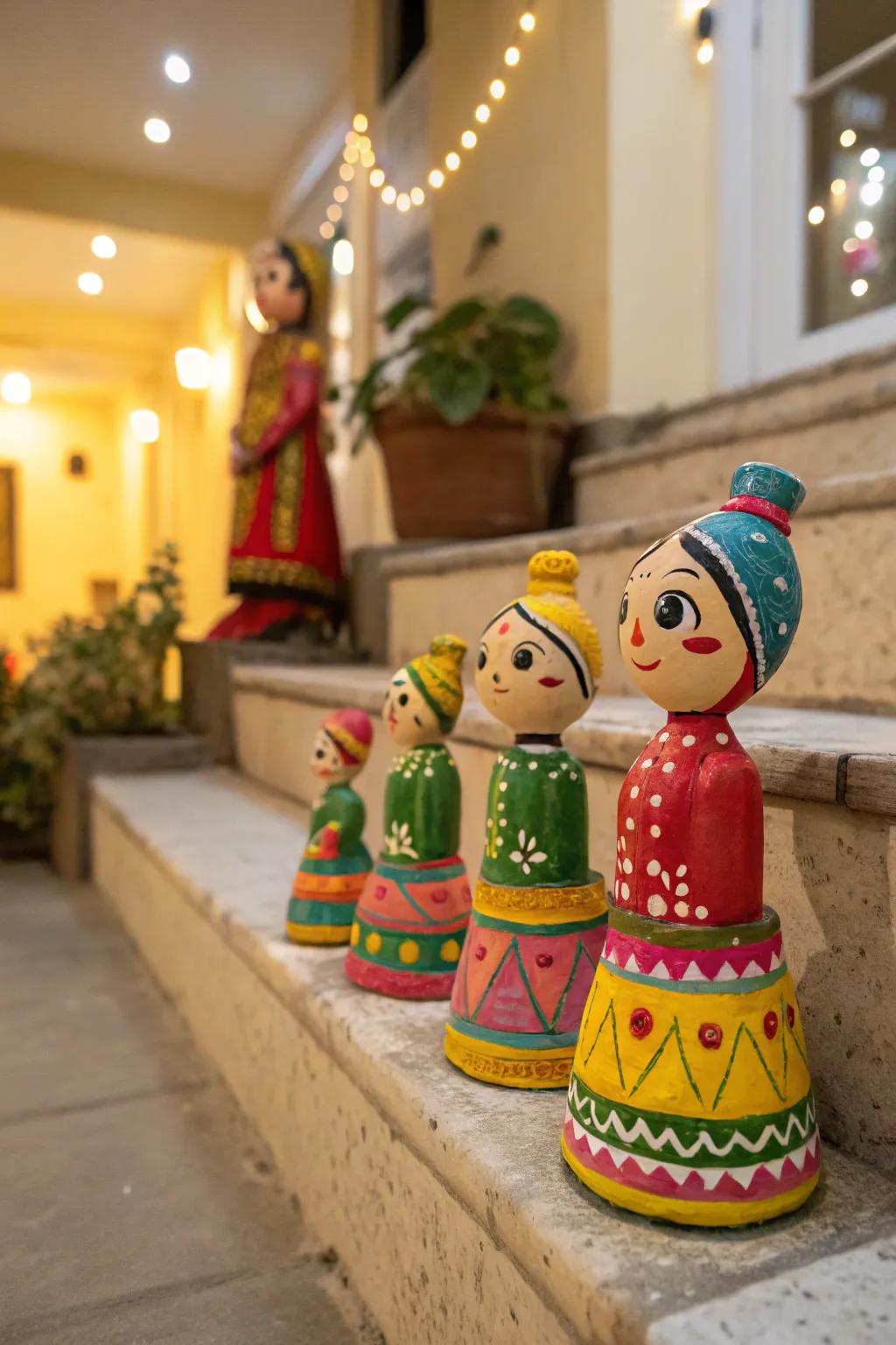 Vibrant manually crafted loam figures prepared for Golu.