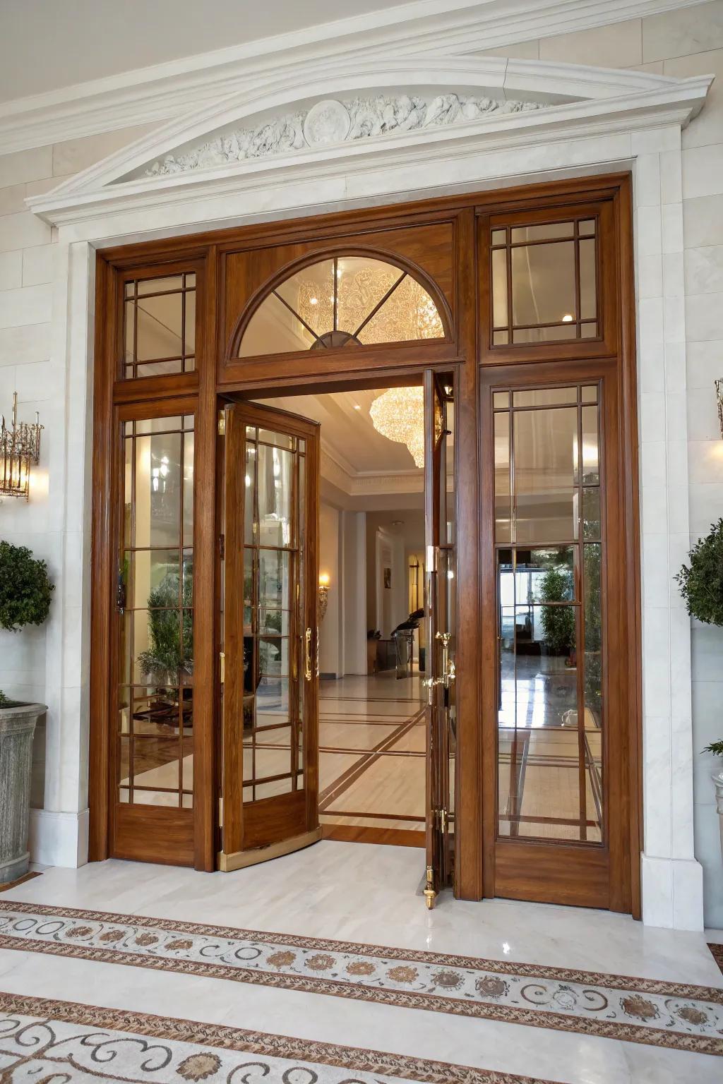Curate a grandiose entrance with chic and roomy paired doors.