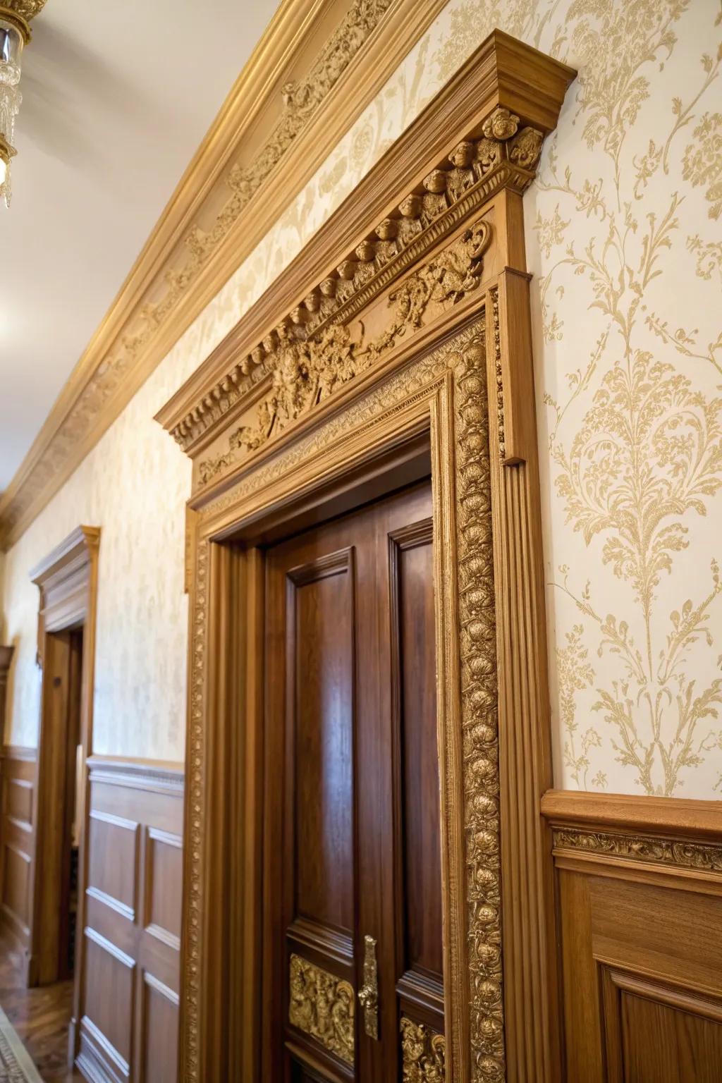 A traditional interior is enhanced by elaborate moldings on the door trim, which give it a vintage feel.