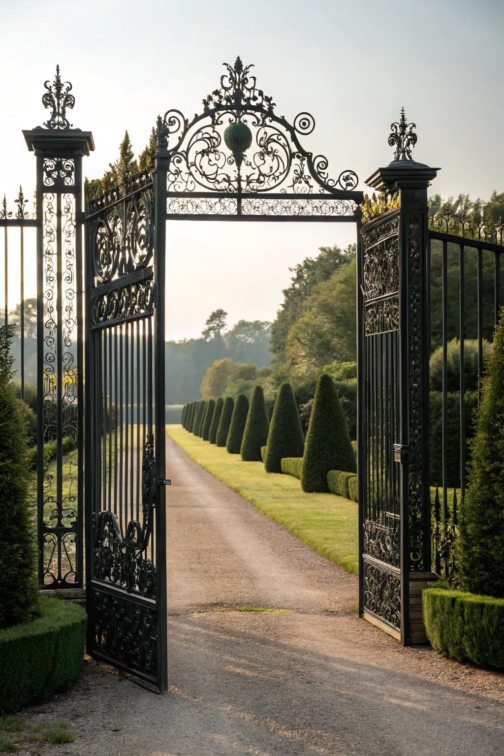 Add elegance with ornate black metal gates.