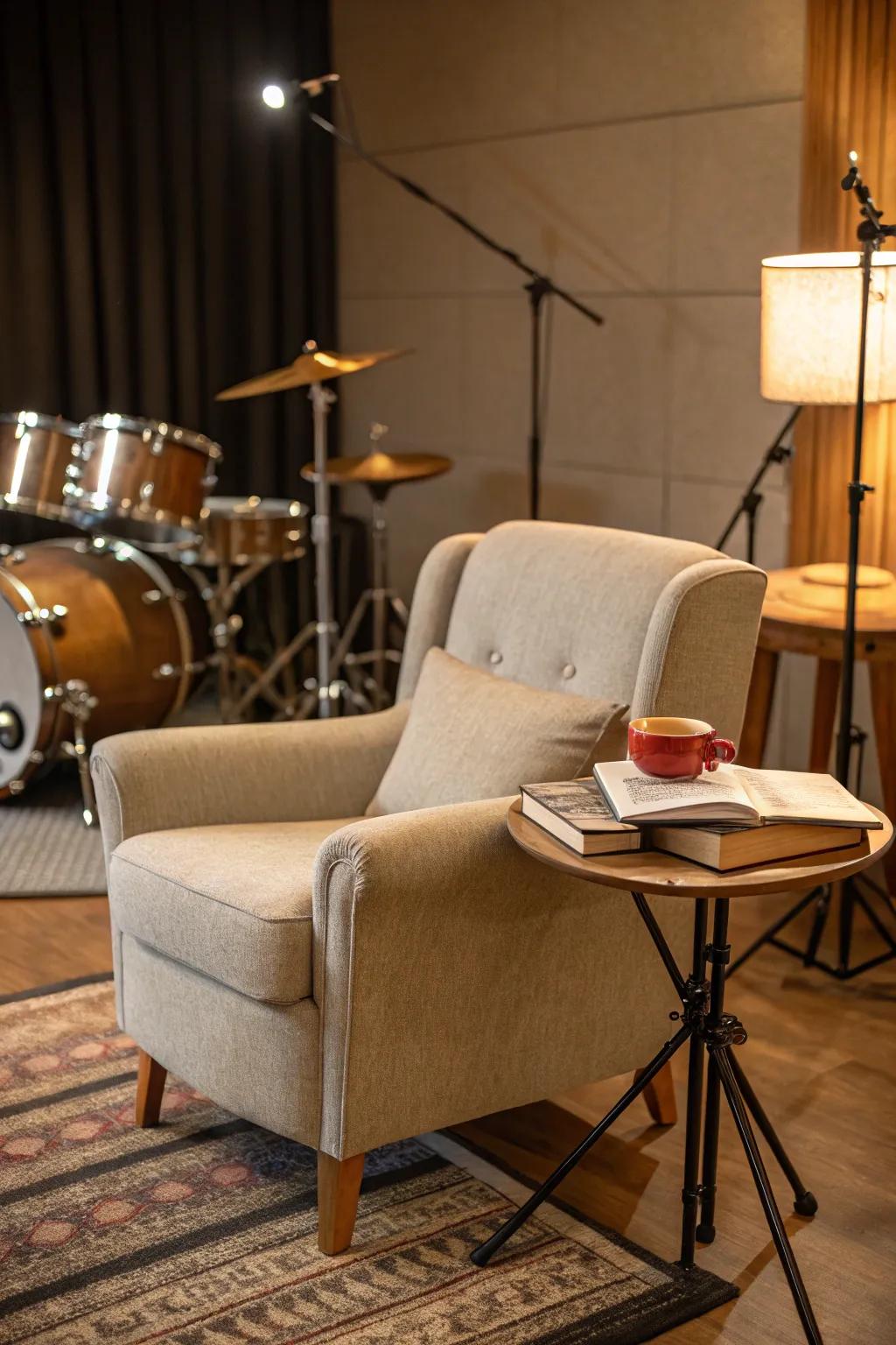 A relaxation space can offer respite between playing.
