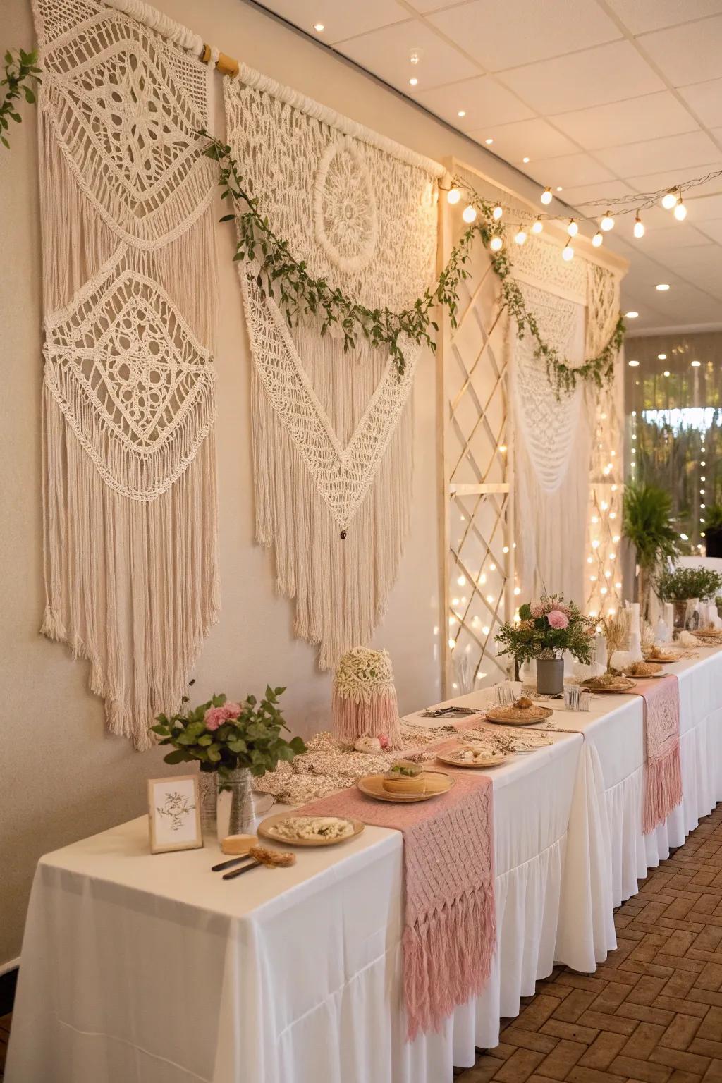 Boho macramé adds an artistic touch.