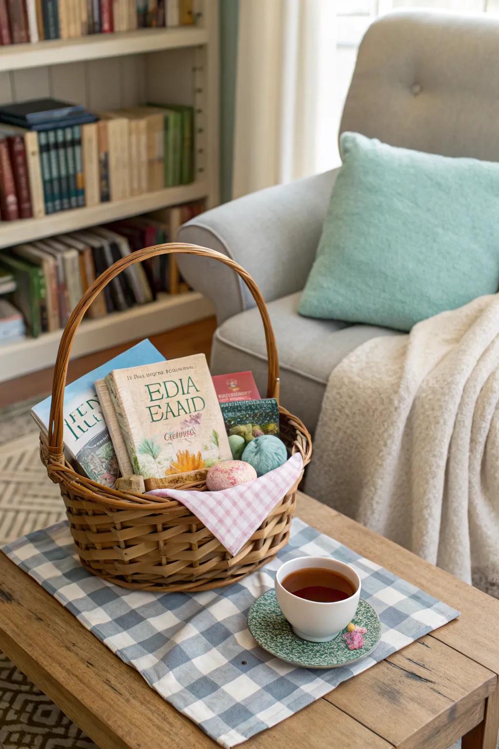 A literary escape Easter basket tailored for the avid reader.