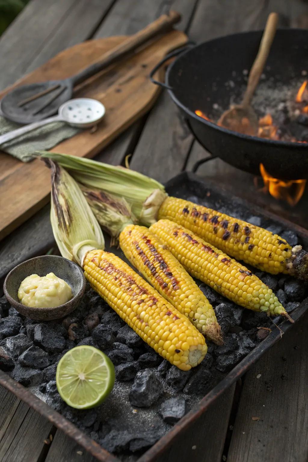 Perfectly cooked corn with a dash of citrus spread.