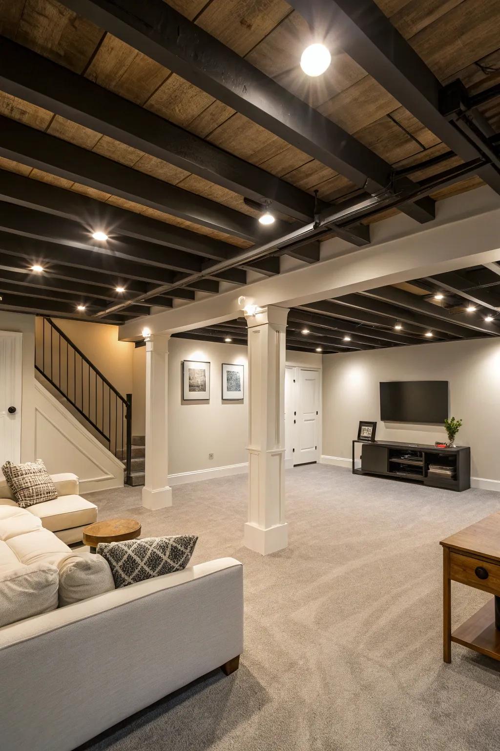 Elegant integrated lighting enhances the contemporary appeal.