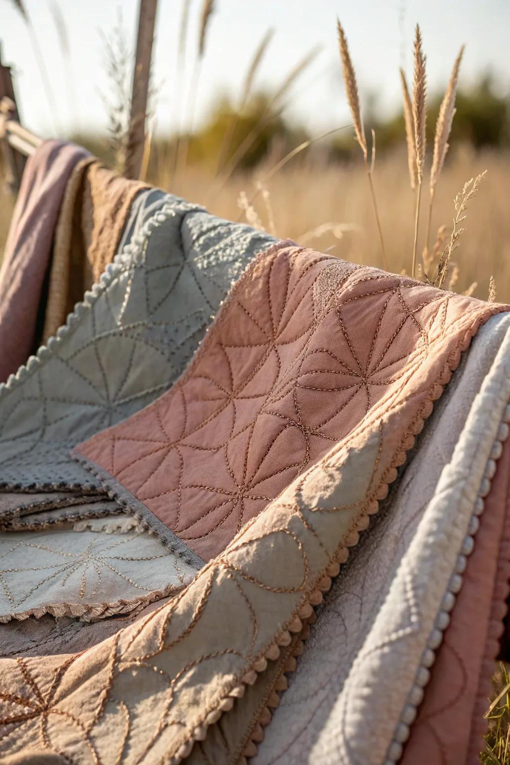 Uncover the art of balance in disorder with this stunning fabric collage.