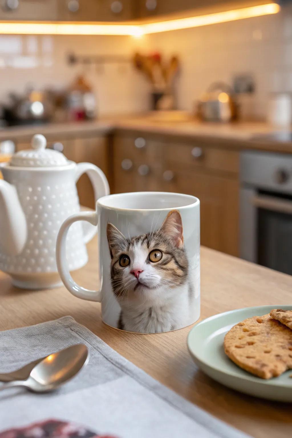 A tailored facial mug that displays your adored pet's face.