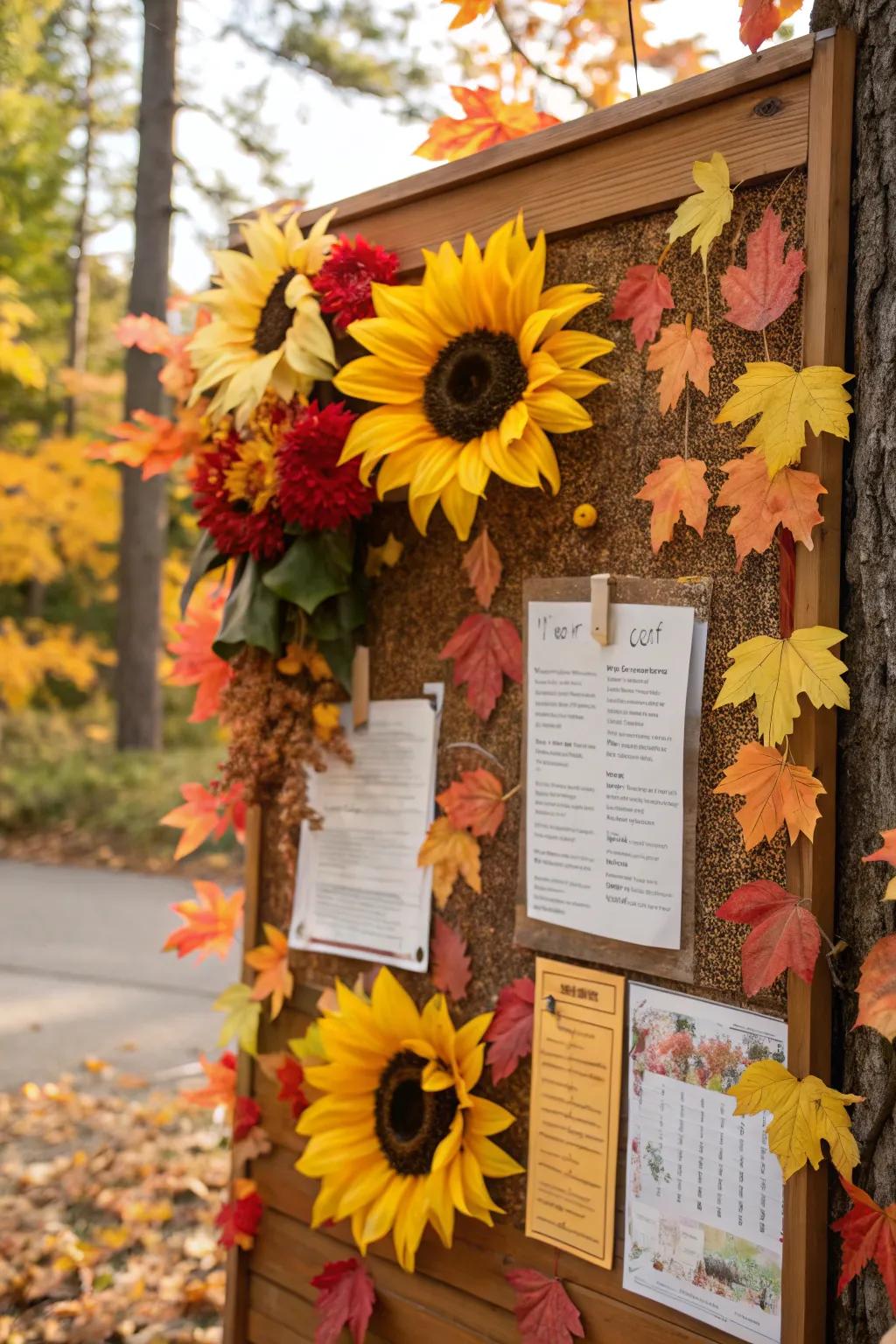 Sunbursts deliver a cheerful radiance to this autumnal display board.